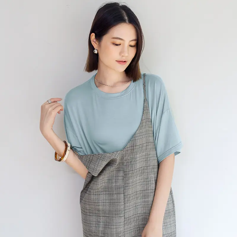 Spring Short Sleeve White T-Shirt Round Neck
