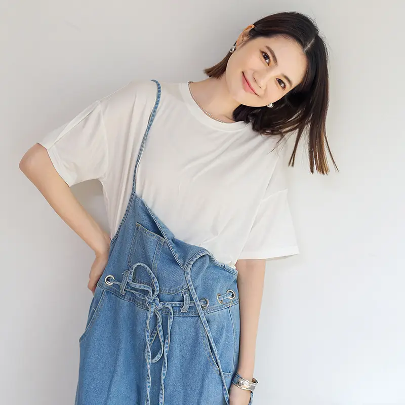 Spring Short Sleeve White T-Shirt Round Neck