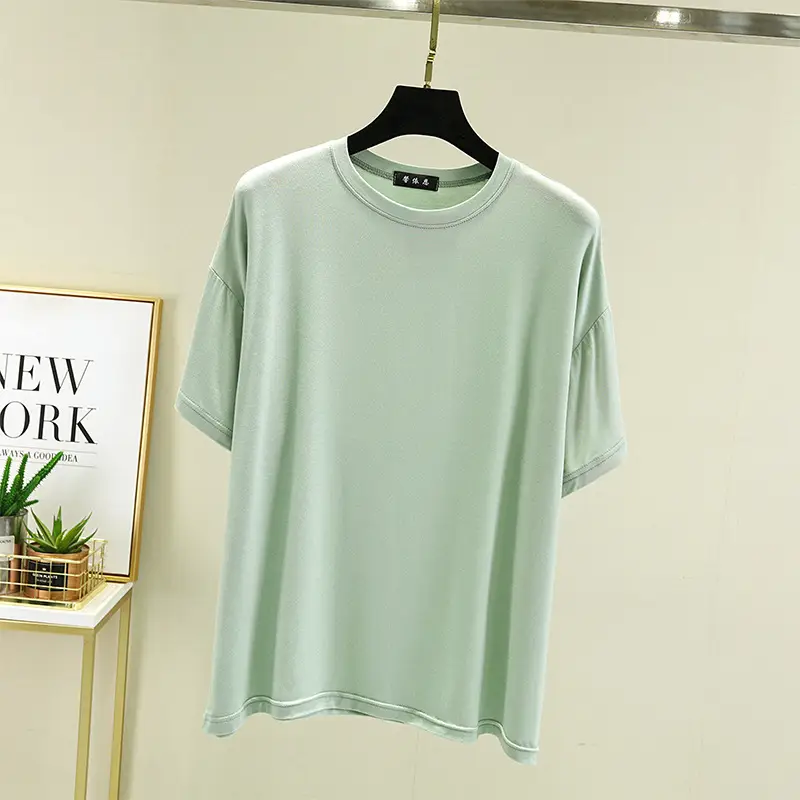 Spring Short Sleeve White T-Shirt Round Neck