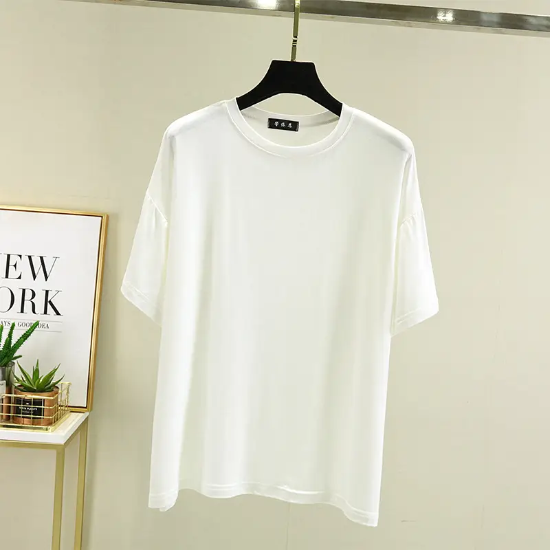Spring Short Sleeve White T-Shirt Round Neck