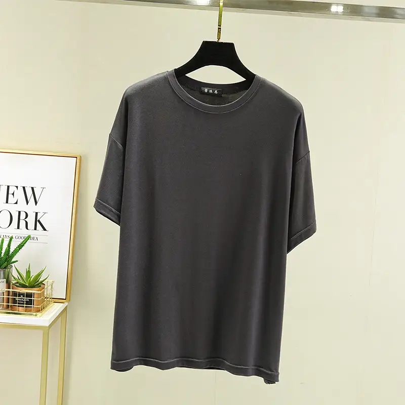 Spring Short Sleeve White T-Shirt Round Neck