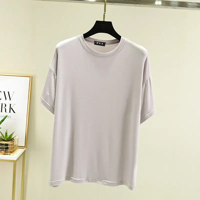 Spring Short Sleeve White T-Shirt Round Neck