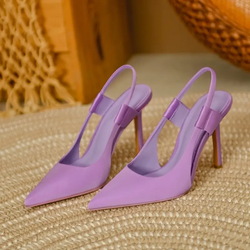 Z Family Model 2023 Autum New Silks and Satins Blue Pointed Toe Stiletto Women's Shoes with Slingback and Elegant Women's Sandals
