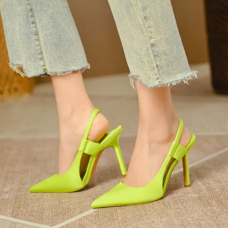 Z Family Model 2023 Autum New Silks and Satins Blue Pointed Toe Stiletto Women's Shoes with Slingback and Elegant Women's Sandals — feature 9