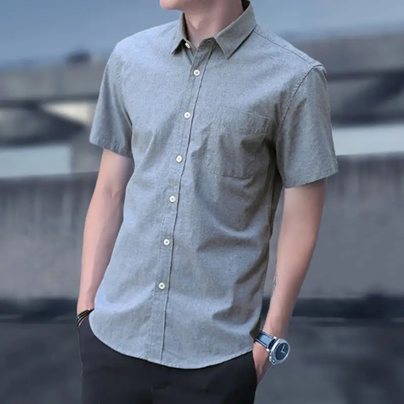 Men Navy Blue Short Sleeve Button Down Shirt - Image 6