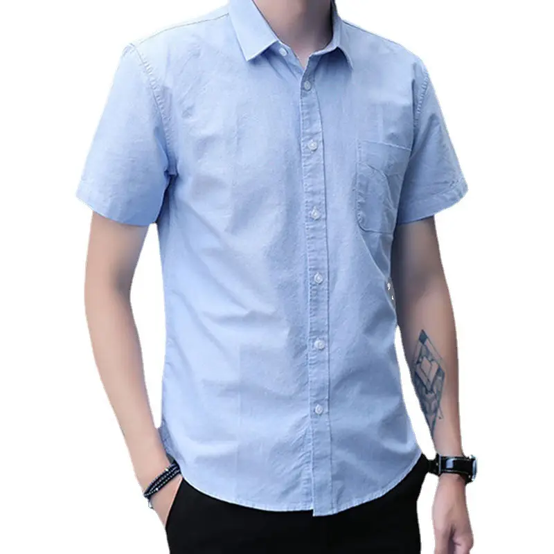 Men Navy Blue Short Sleeve Button Down Shirt - Image 10