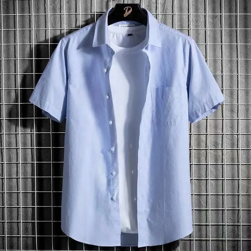 Men Navy Blue Short Sleeve Button Down Shirt - Image 12