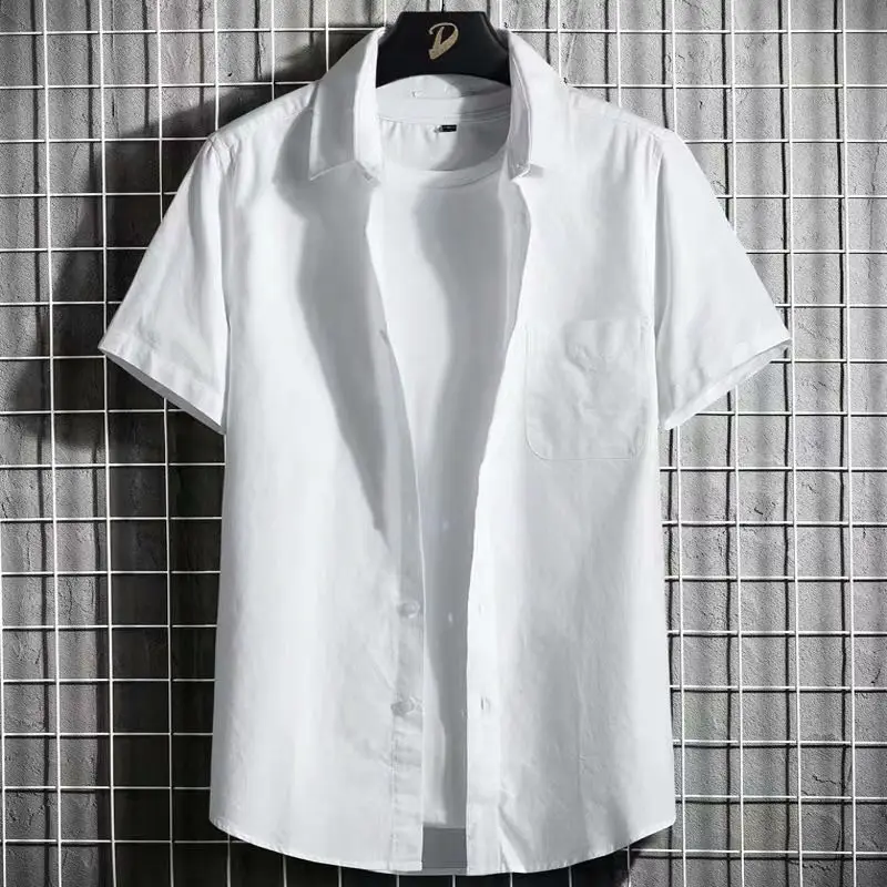 Men Navy Blue Short Sleeve Button Down Shirt - Image 13