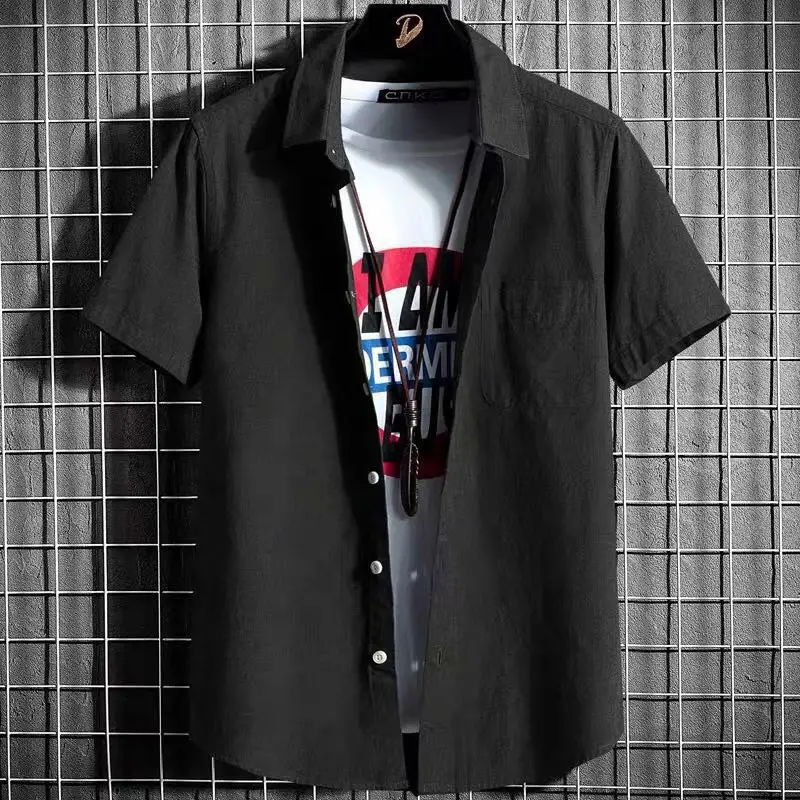 Men Navy Blue Short Sleeve Button Down Shirt - Image 14