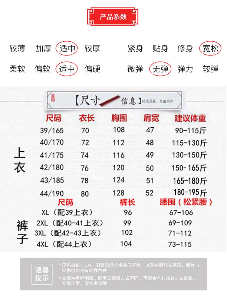 套装尺码表
