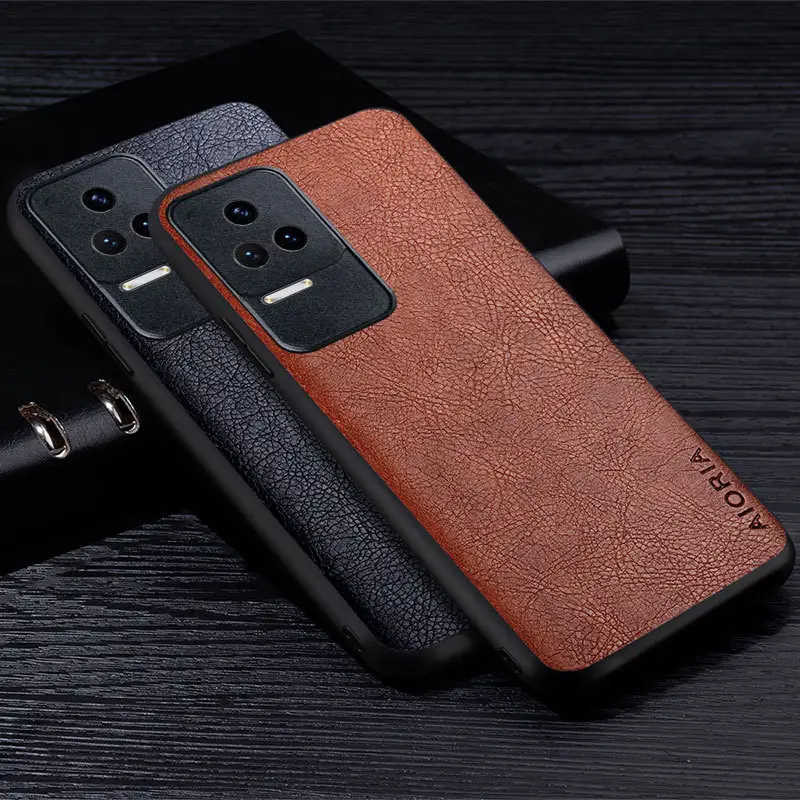 Xiaomi Redmi K50 Pro K40 Phone Case Vintage Litchi Pattern Black