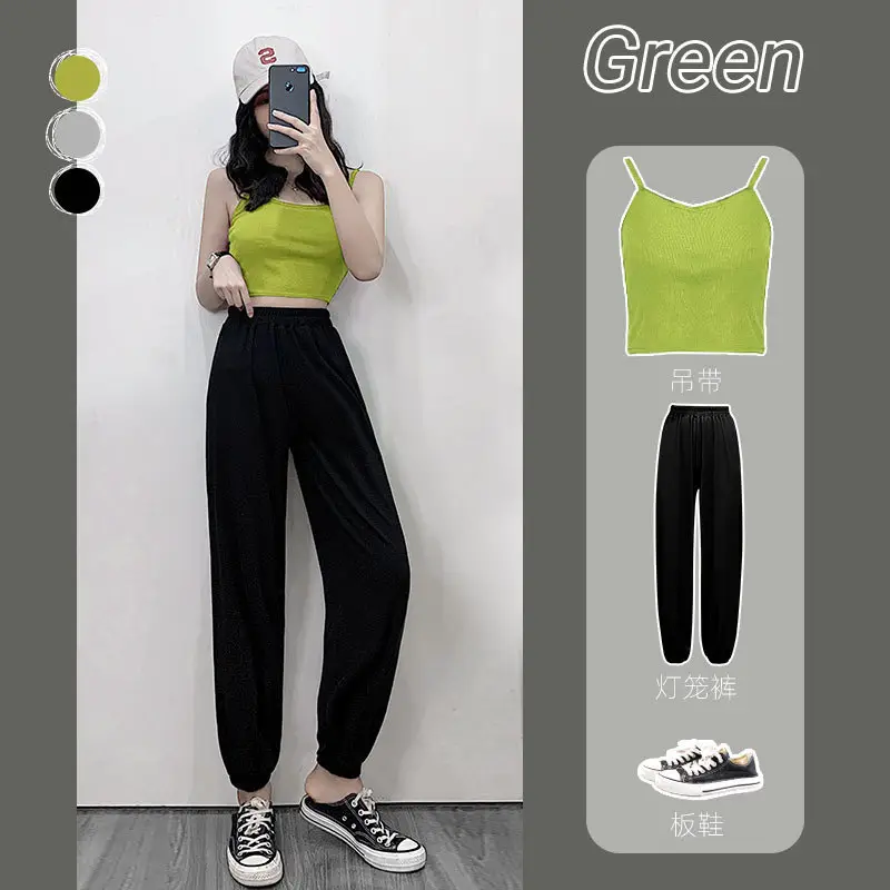 Women Ice Silk Loose Pants Summer Casual Loose Ankle Tied