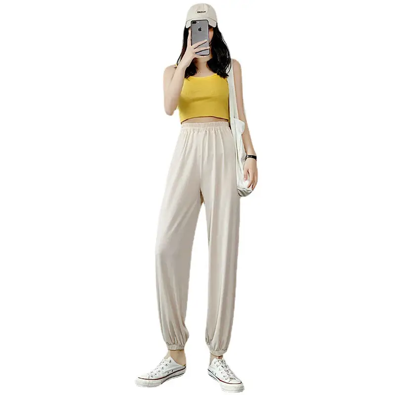 Women Ice Silk Loose Pants Summer Casual Loose Ankle Tied