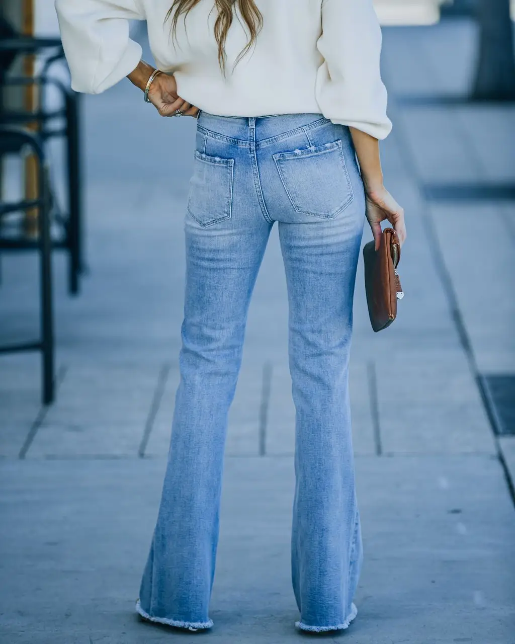 2022 Slimming Washed White Denim Pants Middle Waist