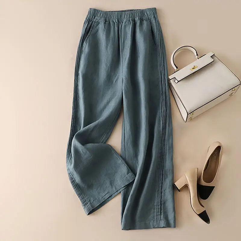 Women Cotton Linen Wide Leg Pants Summer 2024 - Image 2