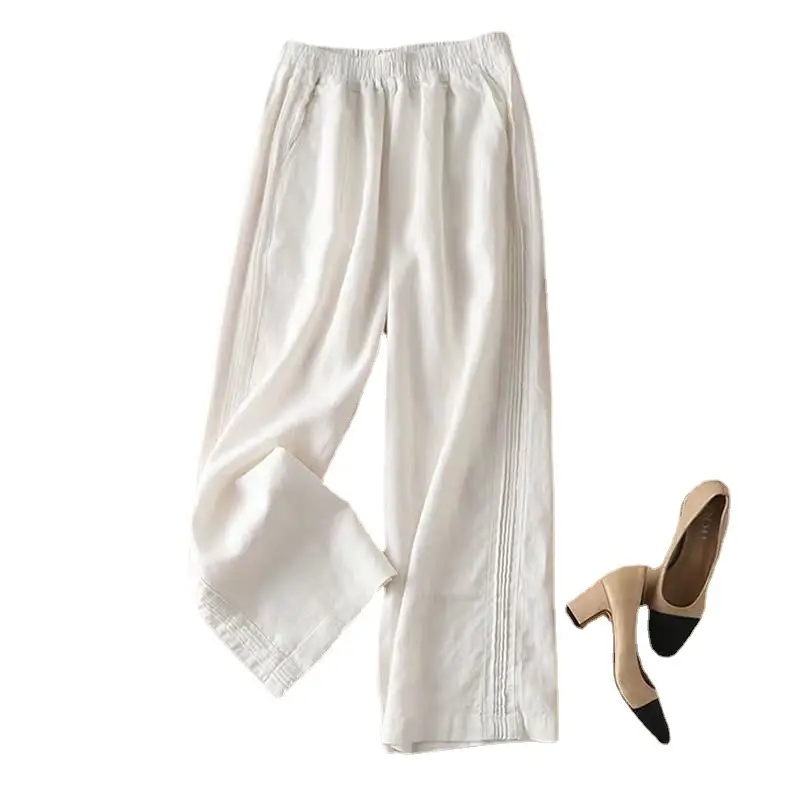 Women Cotton Linen Wide Leg Pants Summer 2024 - Image 5