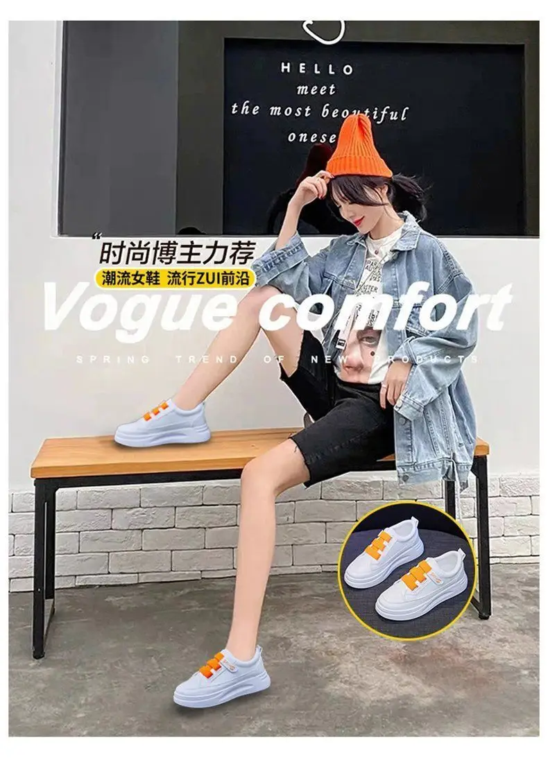 Women's White Velcro Flat Shoes 2023 Spring — feature 2