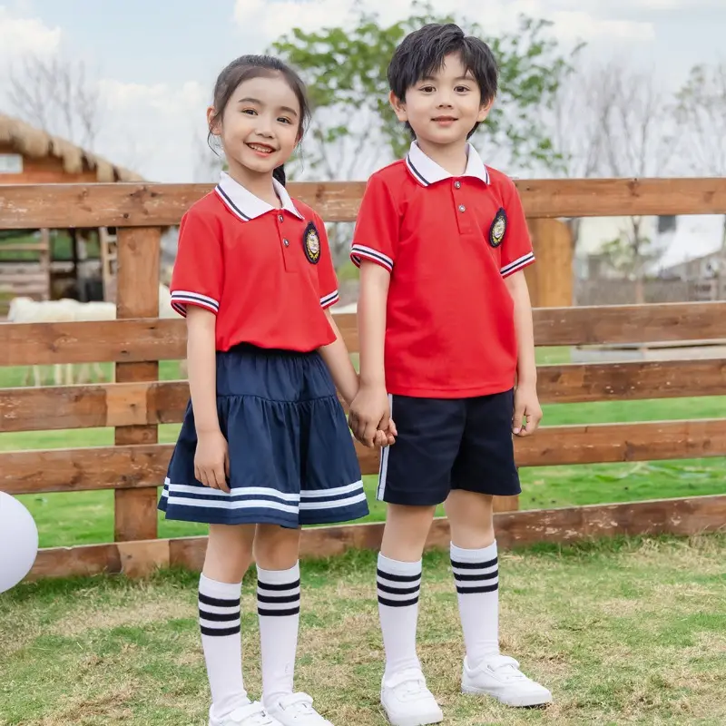 2025 Kindergarten Summer School Uniforms Red Blue Shorts Set - Image 7