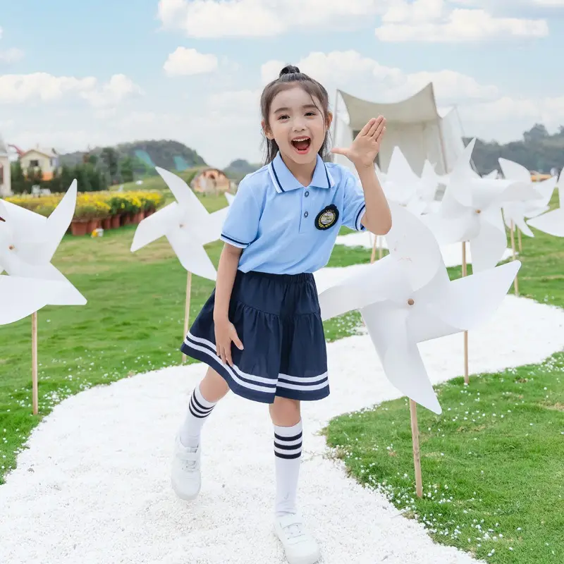 2025 Kindergarten Summer School Uniforms Red Blue Shorts Set - Image 2