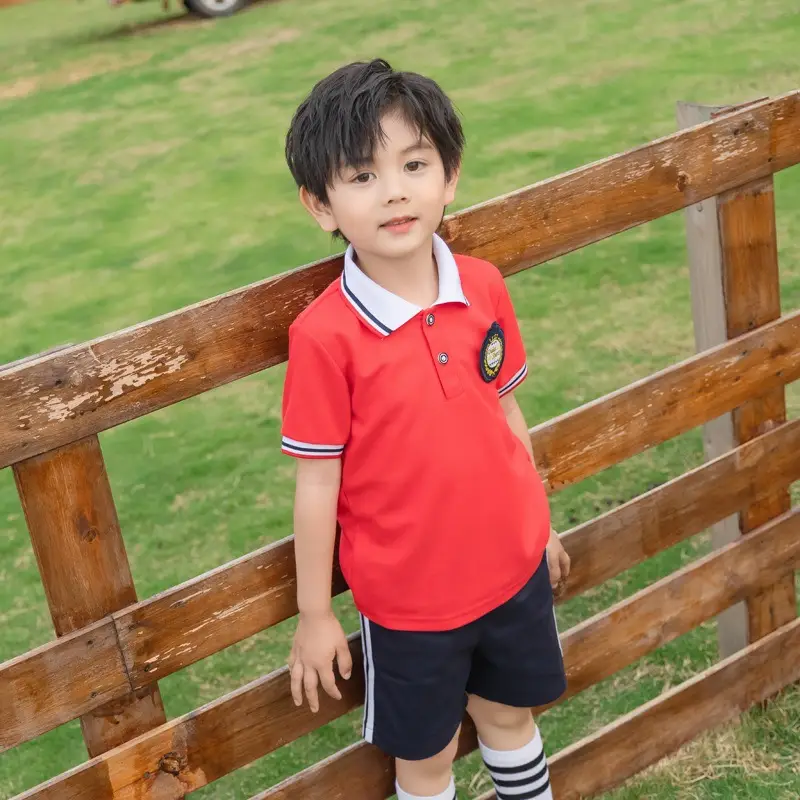 2025 Kindergarten Summer School Uniforms Red Blue Shorts Set - Image 3