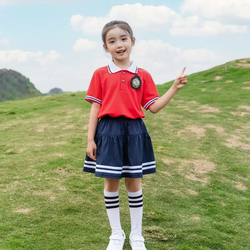 2025 Kindergarten Summer School Uniforms Red Blue Shorts Set - Image 4