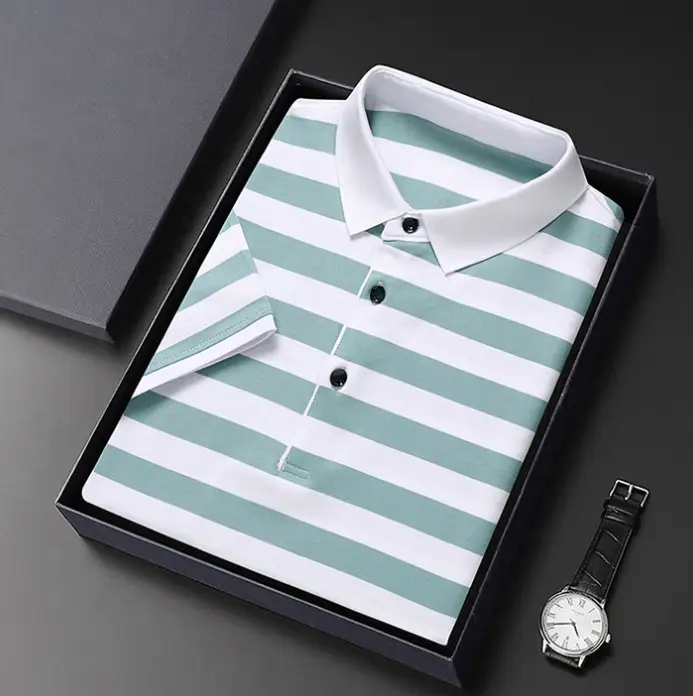Men Blue Yellow Striped Polo Shirt with Collar - Image 7