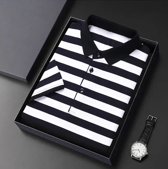 Men Blue Yellow Striped Polo Shirt with Collar - Image 8