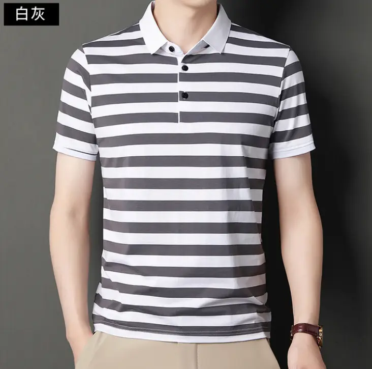 Men Blue Yellow Striped Polo Shirt with Collar - Image 4