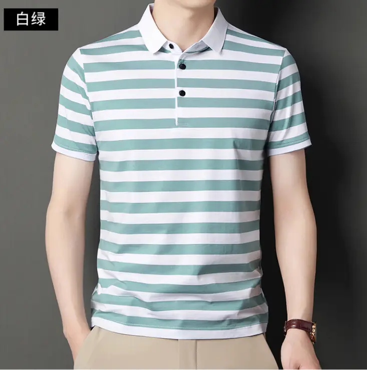 Men Blue Yellow Striped Polo Shirt with Collar - Image 5