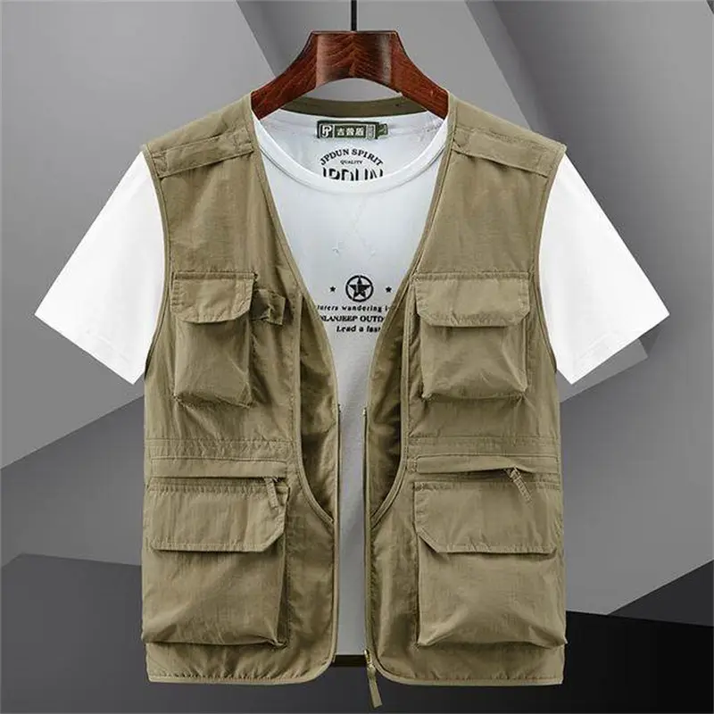 Men Navy Blue Multi-Pocket Vest with Zip Front - Image 4