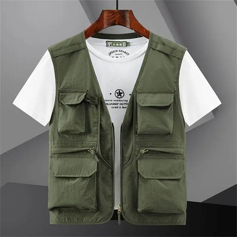 Men Navy Blue Multi-Pocket Vest with Zip Front - Image 7