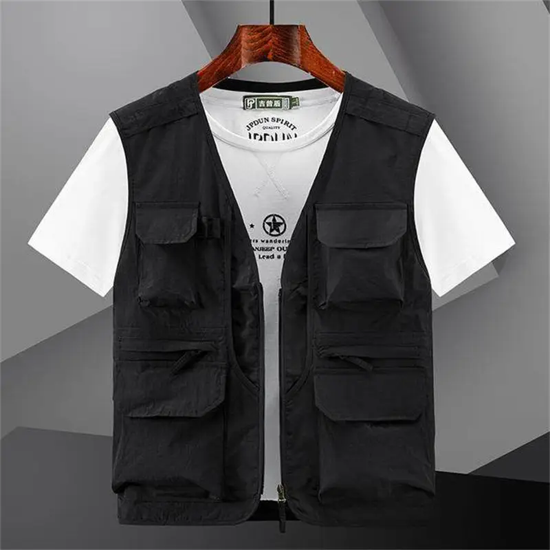 Men Navy Blue Multi-Pocket Vest with Zip Front - Image 3