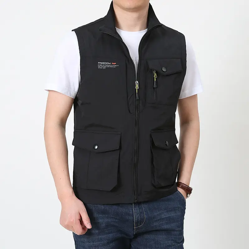 Men Navy Blue Multi-Pocket Vest with Zip Front - Image 10