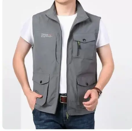 Men Navy Blue Multi-Pocket Vest with Zip Front - Image 12
