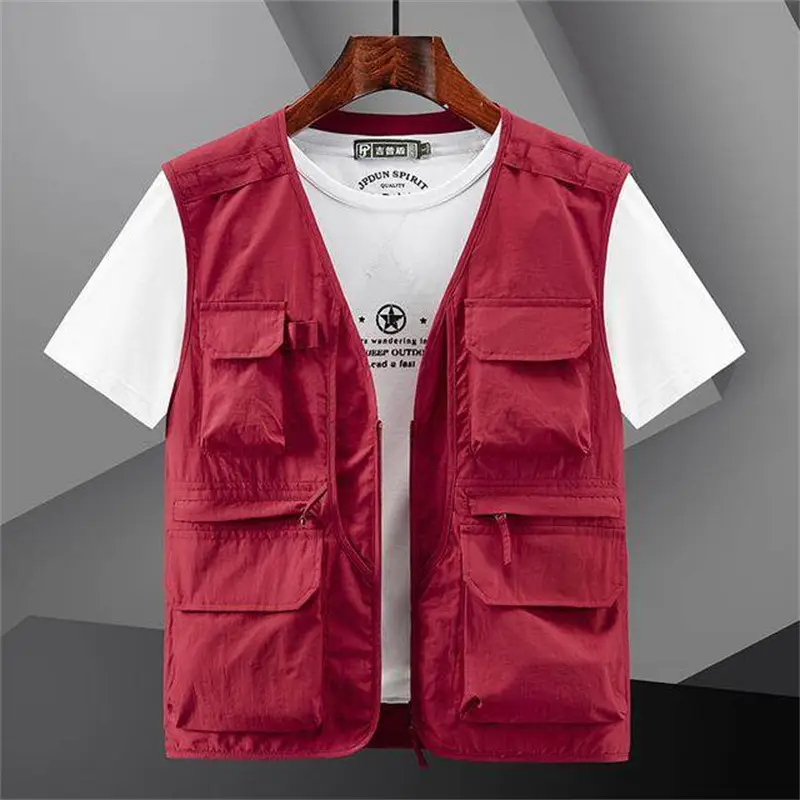 Men Navy Blue Multi-Pocket Vest with Zip Front - Image 5