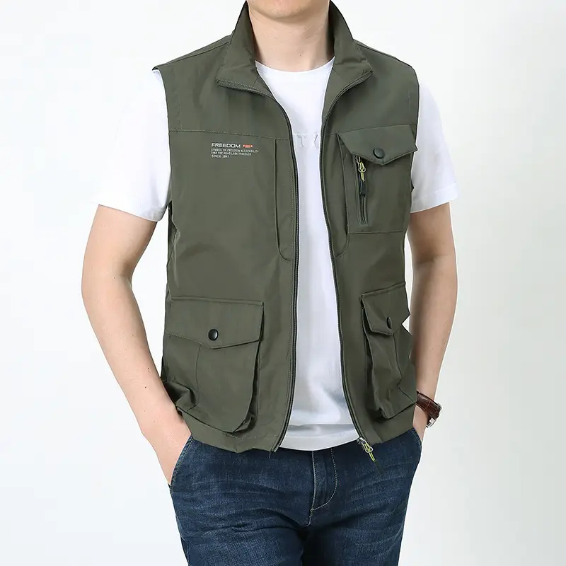 Men Navy Blue Multi-Pocket Vest with Zip Front - Image 8