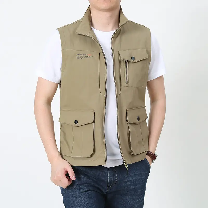 Men Navy Blue Multi-Pocket Vest with Zip Front - Image 9