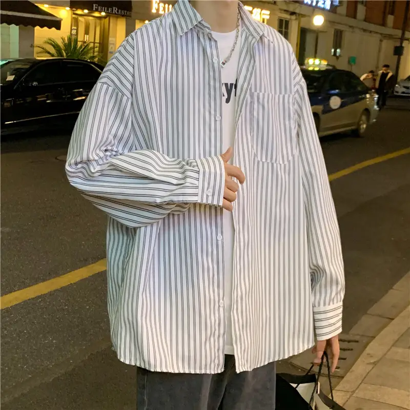 Men Long Sleeve Striped Harajuku Shirt Spring Autumn - Image 4