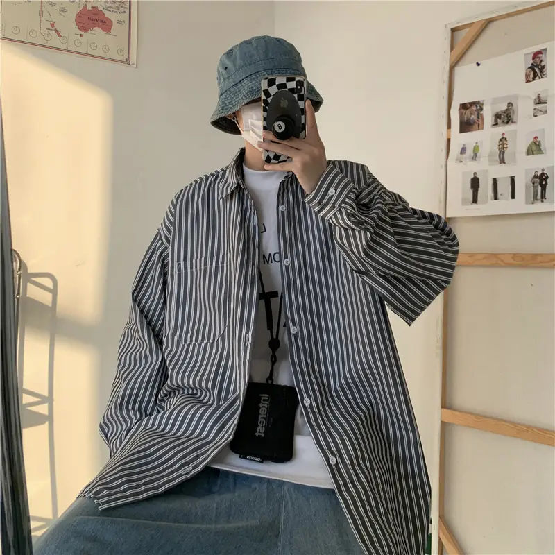 Men Long Sleeve Striped Harajuku Shirt Spring Autumn - Image 5