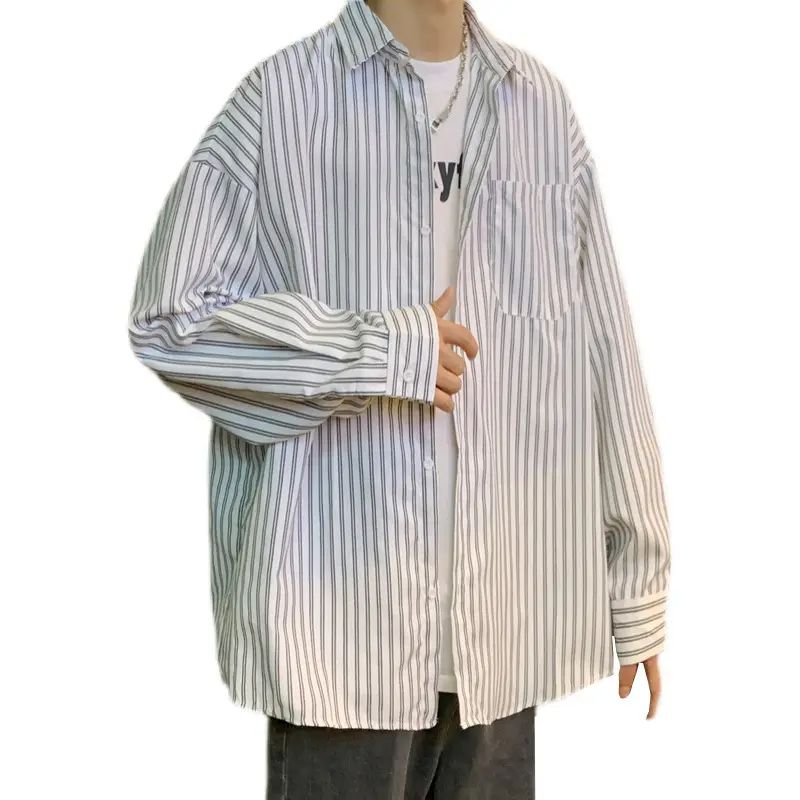 Men Long Sleeve Striped Harajuku Shirt Spring Autumn - Image 8