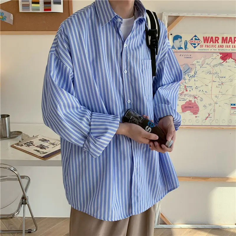 Men Long Sleeve Striped Harajuku Shirt Spring Autumn - Image 3