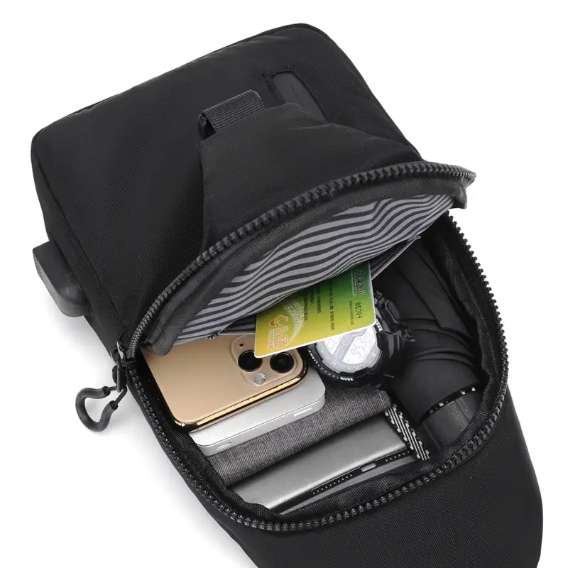 Men's Black Nylon Crossbody Shoulder Bag with Adjustable Strap - Image 5