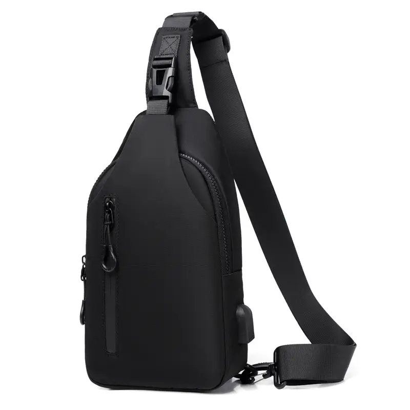 Men's Black Nylon Crossbody Shoulder Bag with Adjustable Strap - Image 2