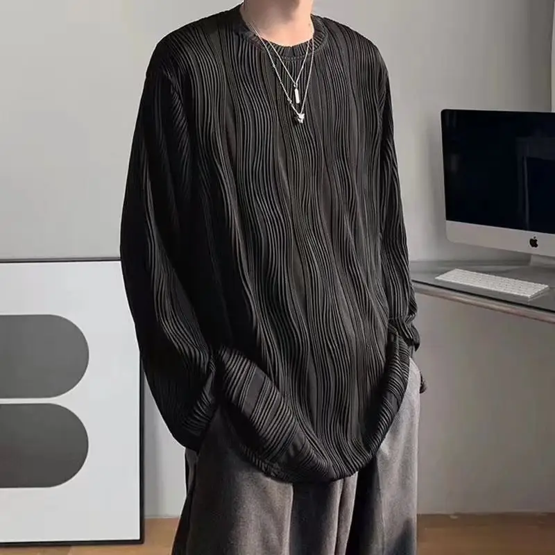 Men's White Striped Long Sleeve T-Shirt Loose Fit Spring Autumn - Image 6