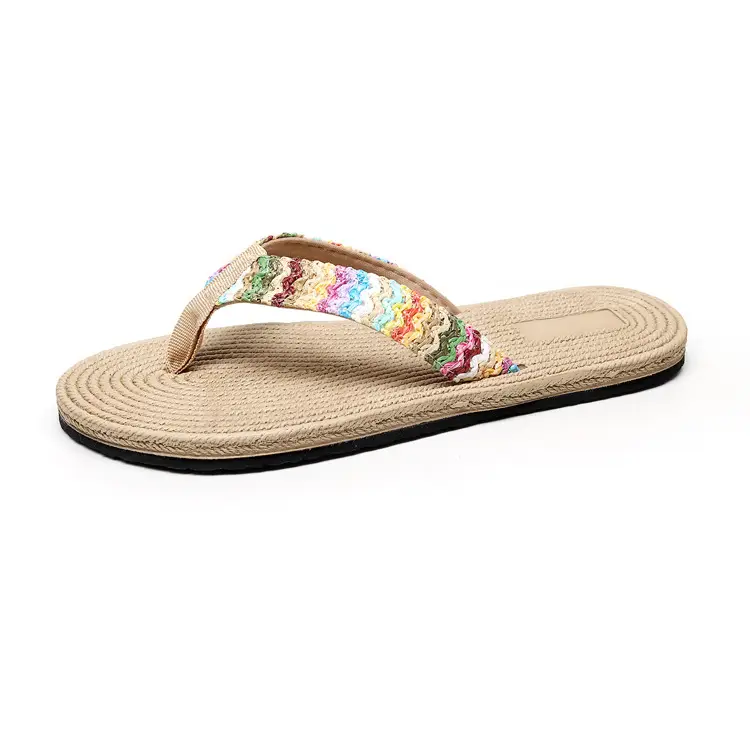 2022 seaside imitation straw pp straw woven flip-flops women's summer fashionable outerwear flat beach flip-flops - Image 6