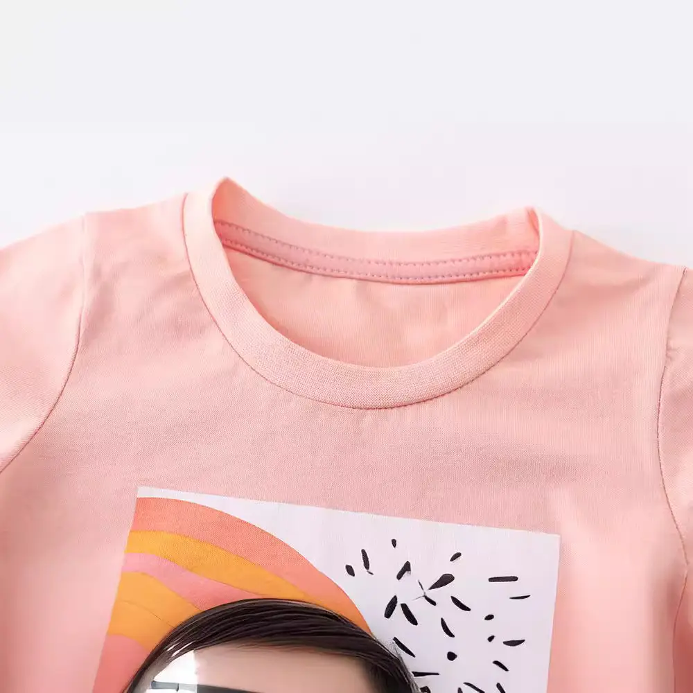 European American Kids T-Shirt Short Sleeve Summer Cotton Peach