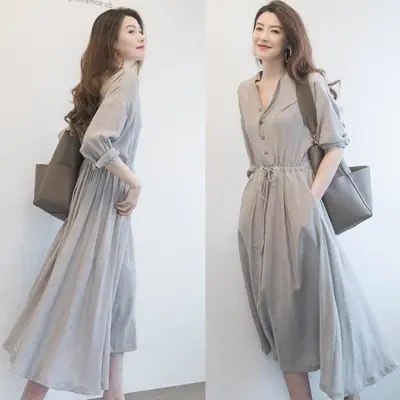 French Niche Dress Grey V-Neck Mid-Length Slim Fit - Image 6
