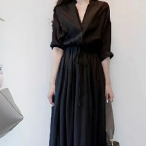French Niche Dress Grey V-Neck Mid-Length Slim Fit - Image 2