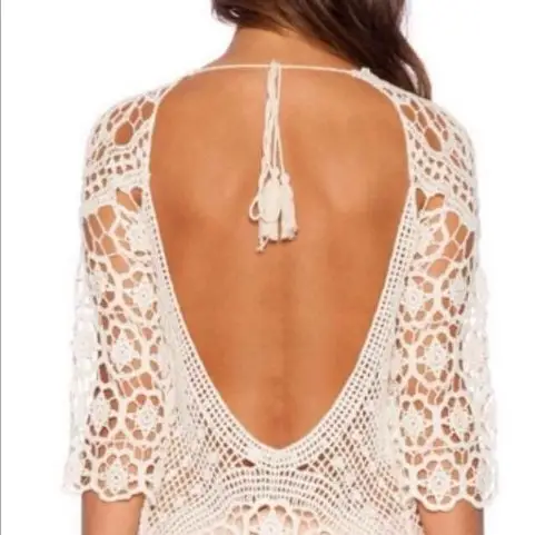 White Hollow Lace Crochet Beach Dress Backless Bikini Blouse - Image 5