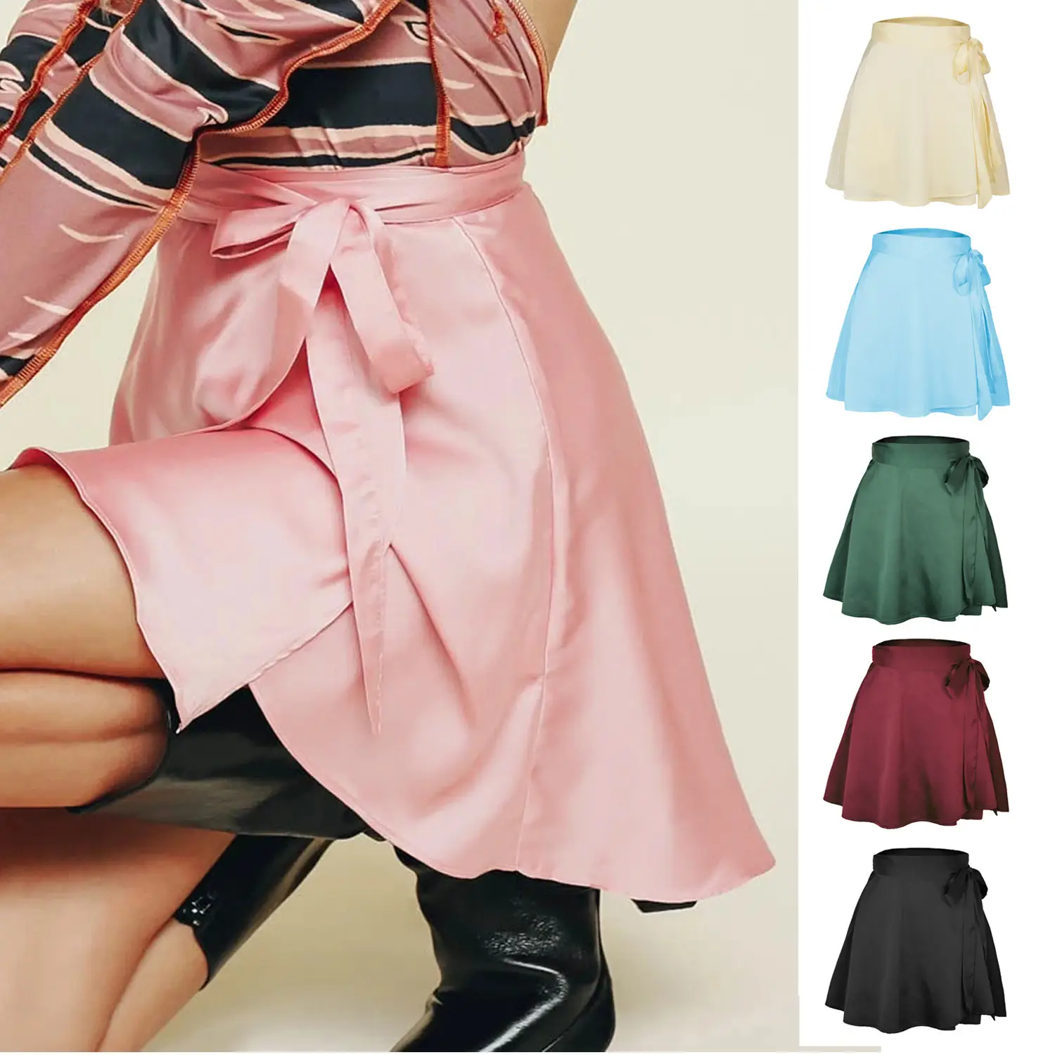Summer 2021 Cream High Waist Lace-Up Skirt - Image 13